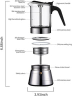 Moka Induction Stovetop Espresso Maker With Pressure valve,Crystal Glass-top & Stainless Steel Esprosso Moka Pot,240ml Classic Italian Coffee Maker
