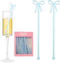 20 pcs Bow Drink Stirrers, Acrylic Drink Stirs for Blue Wedding Shower Decor, Coquette Birthday Cocktail Wedding Decorations Party Favors (Blue)