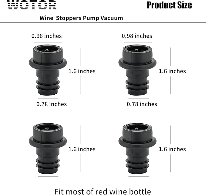 WOTOR Wine Stoppers - Vacuum Wine Saver, Preserver & Sealer (Black, 6 Pieces)