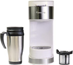 Kenmore Single Serve Coffee Maker – Compatible with Keurig K‑Cup Pods & Ground Coffee, One Cup Brewer, 6–12 Oz Brew Sizes, Travel Mug Friendly, Auto Shut‑Off, Hot & Iced Maquina de cafe, White