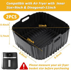 BYKITCHEN Large Air Fryer Silicone Liners Compatible with CHEFMAN 8QT/ 10 QT/ 12 QT & Other 8-12 Quart XL Airfryer, 2PCS 10 Inch Reusable Silicone Airfryer Oven Tray Insert, Air Fryer Accessories