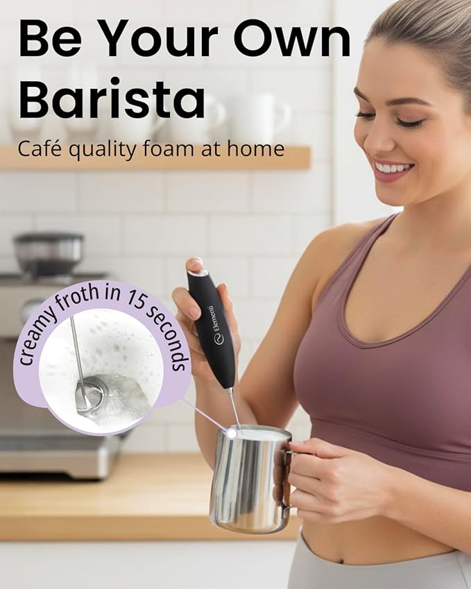 Elementi Drink Mixer Handheld - Electric Drink Stirrer for Powder Drinks - Protein Powder Mixer Wand & Frother - Hand Frother with Stand (Mint Green)