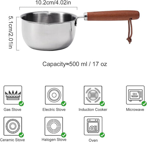 1Pc Stainless Steel Hot Oil Pan Hot Sauce Small Pot Cooking Butter Melting Pot, For Brewing Coffee, Warming Gravy, Melting Butter Or Chocolate, Heating Sauces, Silver(500ml)
