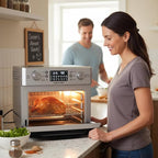 NutriChef 26L Electric Air Fryer Oven | 1700W Countertop Rotisserie & Air Fryer | 360° Rotating Feature | 10 Menu Presets | Includes Drip Tray, Air Frying Basket & Bake Rack 15x16x14 | Stainless Steel