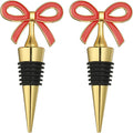 uxcell 2 Pcs Bow Wine Stopper, Reusable Wine Stoppers Airtight Leak-proof Bottle Plugs Liquor Saver Beer Beverage Glass Bottles Stopper for Bar Holiday Party Home Decor, Gold-Red