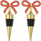 uxcell 2 Pcs Bow Wine Stopper, Reusable Wine Stoppers Airtight Leak-proof Bottle Plugs Liquor Saver Beer Beverage Glass Bottles Stopper for Bar Holiday Party Home Decor, Gold-Red