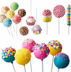 360pcs Cake Pop Sticks and Wrappers Ties Kit, Including 120ct 6-inch Paper Lollipop Stick, 120ct Cake Pop Parcel Bag, 120ct Gold Twist Tie for Candy Making Packaging Supplies