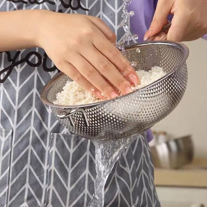 Stainless Steel Basin Colander with Handle, Fine Mesh Kitchen Food Strainer, Large Metal Food Pasta Colanders for Pasta, Noodles, Vegetables and Fruits(COLOR:silver)