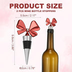 uxcell 2 Pcs Bow Wine Stopper, Reusable Wine Stoppers Airtight Leak-proof Bottle Plugs Liquor Saver Beer Beverage Glass Bottles Stopper for Bar Holiday Party Home Decor, Silver-Red