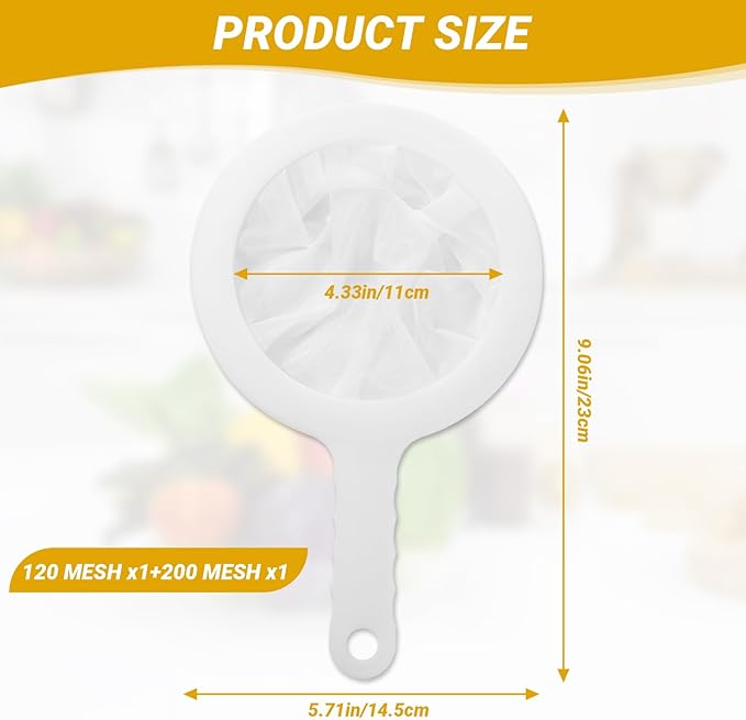 Ultra Fine Mesh Strainer with Handle, 2 Pack, 120/200 Mesh, Strainer Plastic, Small Colander for Kitchen, Nylon Fine Sieve for Nut Milk, Yogurt, Juice, Coffee, Honey, Food, Tea Leaf Filter