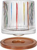 Rotatable Old Fashioned Glass Cup, 275ml/10oz Crystal Whiskey Glass, Wood Coaster, Thickening, Used as Rum Glass, Cocktail Cup, Coffee, Milk to Relax and Reduce Stress, Ideal Gift