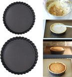CALIDAKA Tart Pan Non-Stick Carbon Steel Quiche Pan Removable Bottom Pie Pans for baking Quiche Baking Dish(SIZE:8inch)