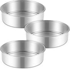 P&P CHEF 7 Inch Cake Pan Set of 3, 3 Pieces Round Layer Cake Baking Pans, Stainless Steel Smash Cake Tin Bakeware for Cooking Steaming, Nontoxic & Sturdy, Oven & Dishwasher Safe