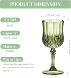 XUWAIDSGN 24 Pcs 7oz Plastic Vintage Wine Glasses Drinking Glasses Unbreakable Wedding Glassware Crystal Water Goblets Reusable Drinkware Vintage Champagne Flutes (24, Dark Green)