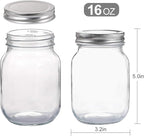 YINGERHUAN Glass Regular Mouth Mason Jars, 16 oz Clear Glass Jars with Silver Metal Lids for Sealing, Canning Jars for Food Storage, Overnight Oats, Dry Food, Snacks, Candies, DIY Projects (15PACK)