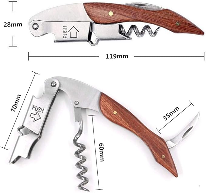 Personalized Wine Opener Wine Bottle Opener 3 in 1 Corkscrew Wine Bottle Opener Wine Key Wood Handle Stainless Steel Wine Opener for Bar Restaurant Waiters Sommelier Bartend(Design 1)