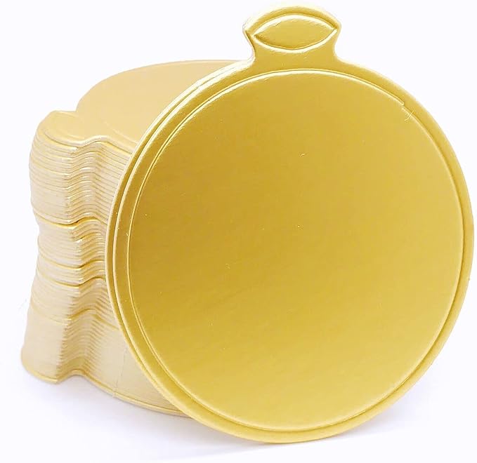 100pcs Mini Cake Boards, 3.1" Mini Round Cardboard, Mousse Cupcake Base for Cake Dessert, Golden