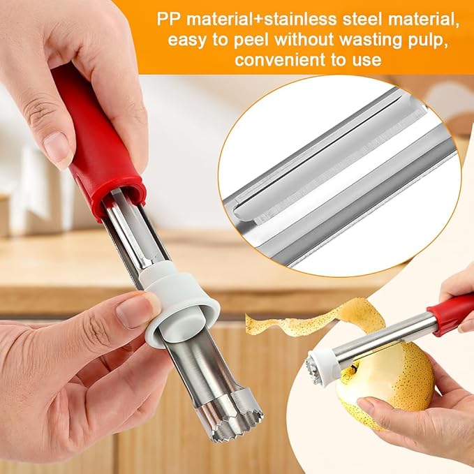 2-In-1 Corer Remover and Apples Peeler, Durable Stainless Steel Fruit Corer Tool for Bell Peppers, Apples, Pears(COLOR:Red)