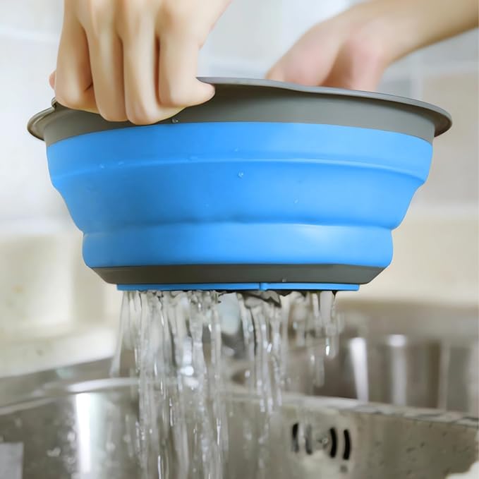 Collapsible Colander Set of 3, Space-Saving Foldable Strainer for Kitchen, 3 Sizes Food Strainer for Draining Pasta, Vegetable and Fruit, Kitchen Gadgets for Home Use and Outdoor Camping (Blue)