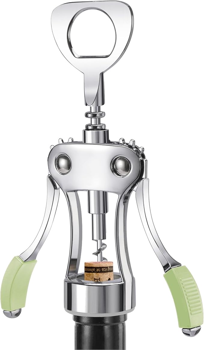 KORCCI Wine Opener, Heavy-Duty Zinc Alloy Wing Corkscrew, Premium Beer Bottle Opener, Multifunctional Wine Accessories with Ergonomic Handle and Sharp Screw, for Kitchen, Bar, Restaurant (GREEN)