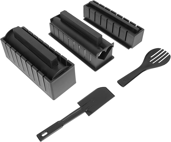 Garneck Sushi Making Molds Rice Roll Makers 10pcs Set Black DIY Onigiri Rice Ball Mold Kit for Home Kitchen Cooking Tools