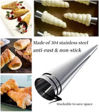 Cream Horn Molds, 16 Pack 5 Inch Pastry Roll Molds with Piping Bags Reusable, Cleaning Brush, Long Cream Icing Piping Nozzle Baking Accessories Tool for Mum and Baker