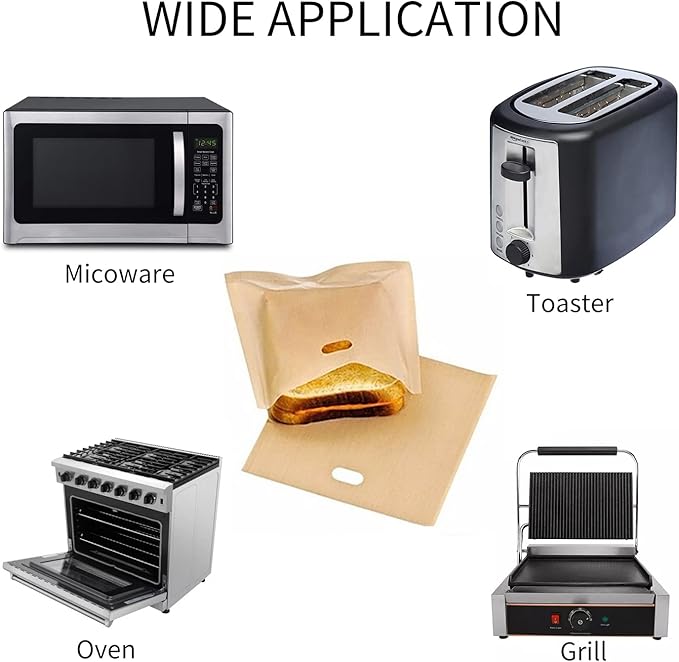 12 Pack Toaster Bags Nonstick Reusable Easy to Clean for Grilled Cheese Sandwiches Toast Bread Snacks (12)
