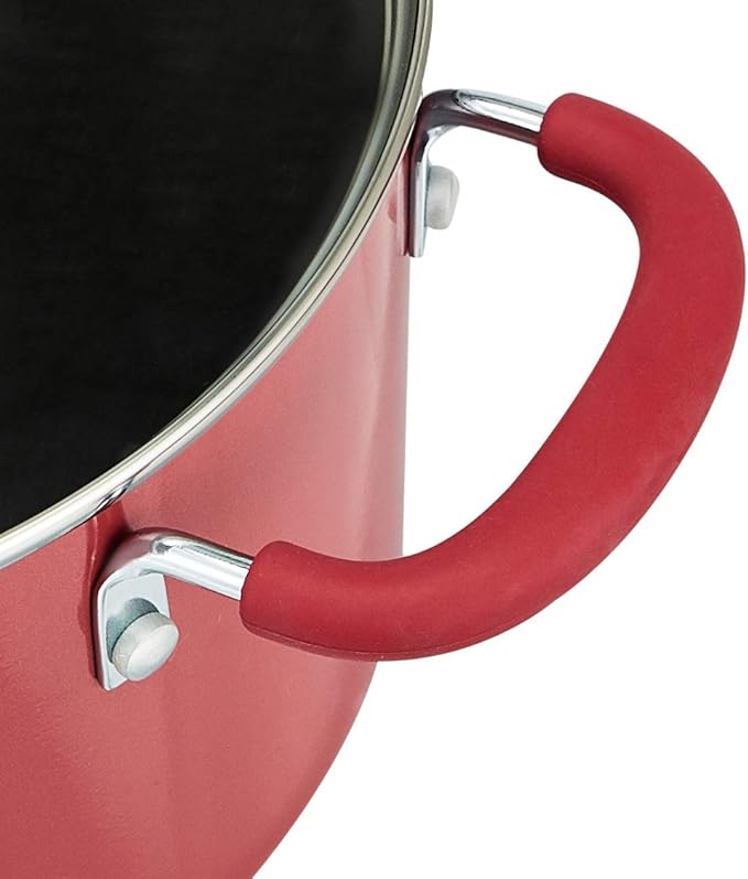 Amazon Basics Aluminum Non-Stick Cookware Set, Oven Safe, Dishwasher Safe, Stay-Cool Handles, 12-Piece, Red