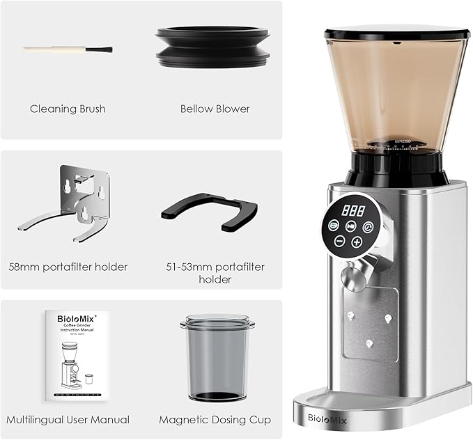 BioloMix Conical Burr Coffee Grinder Electric, Espresso Coffee Grinder with 30 Precise Settings for 1-12 Cups with LCD Screen Display (CG210)