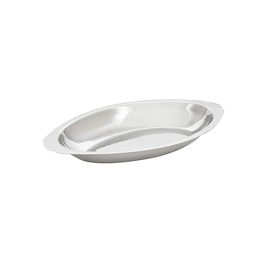 Thunder Group SLGT112 Au Gratin Dish, 12 oz. Capacity, Oval, Crumb Groove, 18/8 Stainless Steel, Mirror-Finish, Pack of 12