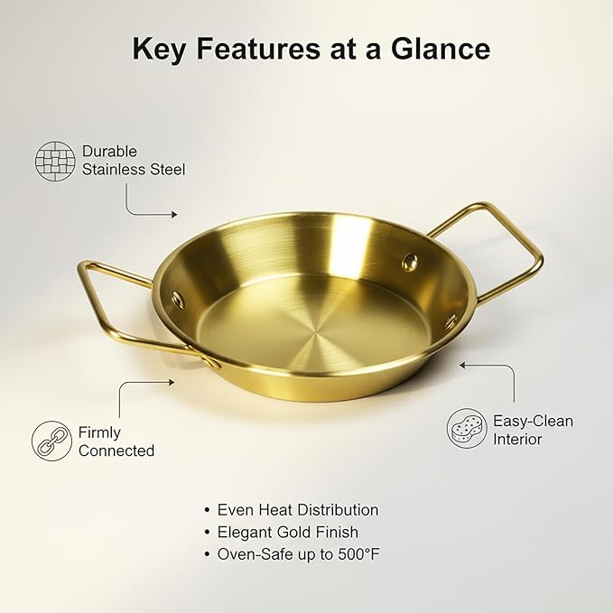 Pie pans Quirche Dishes Stainless Steel Set of 4, Specialty Gratins Pots and Pans Cookware, Au Gratin Baking Dish with Handles, 27 Oz, for Oven Roasting, Individual portion, Gold 8.3 Inch