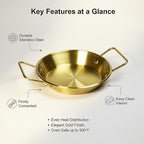 Pie pans Quirche Dishes Stainless Steel Set of 4, Specialty Gratins Pots and Pans Cookware, Au Gratin Baking Dish with Handles, 20 Oz, for Oven Roasting, Individual portion, Gold 7.5 Inch