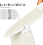 hecef 15 Pieces Kitchen Knife Set with Built-in Sharpening Wooden Block, Dishwasher Safe, High Carbon Stainless Steel Knife Block Set with Steak Knives, Kitchen Scissors, Cream White