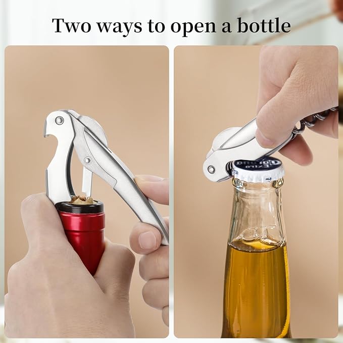 Sleek Waiter’s Corkscrew by ELMWAY - Stainless Steel Manual Wine Opener with Foil Cutter & Beer Bottle Opener, Durable Wine Key with Genuine Leather Case & Gift Box for Wine Lover