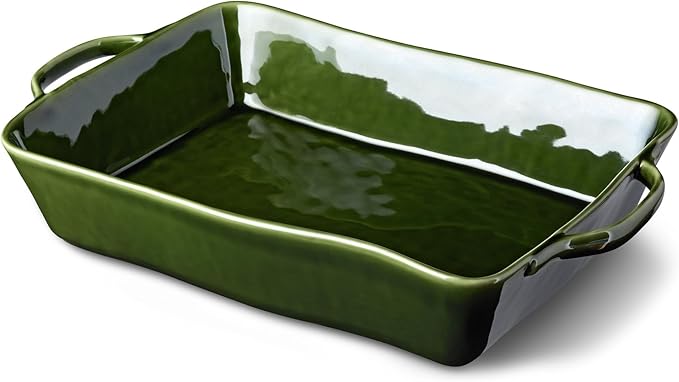 Verde Large Rectangular Stoneware Baker – 16” x 10.25” x 3” – 150oz Deep Dish for Casseroles, Lasagna & Roasting – Oven, Microwave & Dishwasher Safe – Elegant Oven-to-Table Bakeware