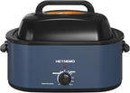 28 Quart Electric Roaster Oven with Visible & Self-Basting Lid, Large Turkey Roaster with Defrost Warm Function, Adjustable Temperature, Removable Pan Rack, Stainless Steel, Blue