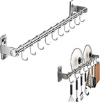 Hanging Wall Mount knife Wall Mount, Kitchen Organizer Storage Shelf for Utensils Spatula Spoon, Space-Saving Knife Rack with Hooks,Wall-Mounted Utensil Holder (Grey, 40CM+Single Pole+6Hooks)