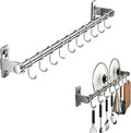 Hanging Wall Mount knife Wall Mount, Kitchen Organizer Storage Shelf for Utensils Spatula Spoon, Space-Saving Knife Rack with Hooks,Wall-Mounted Utensil Holder (Grey, 50CM+Single Pole+8Hooks)