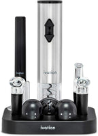 Ivation 9-Piece Wine Set | Electric Opener, Air Pump, Pourer with Aerator, Wine and Champagne Stoppers, Foil Cutter, and Stand.