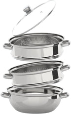3-Tier Food Steamer Pot for Cooking - 12.8in Stainless Steel Steamer w/Lid Cookware For Vegetable,Dumpling, Crab, Stock