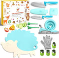 Kibbidea 13 Pcs Kids Kitchen Knife Set, Kids Cooking Sets Real with Cutting Board, Peeler, Serrated Edges Stainless Steel Toddler Safe Knife, Sandwich Cutter (Blue)
