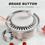 Stainless Steel Salad Spinner, 5L Capacity Vegetable Washer, Lettuce Dryer with Non-Slip Base and Stop Button, 9.65 Inch Diameter Salad Bowl Fruit Washer