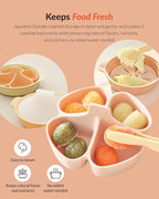 Moyuum Silicone Microwave Divided Steamer | Made in Korea, Baby Food Maker Bowl with 4 Compartment Divider and Steaming Tray, Steam Cooking Pot for Purees and Vegetables, Dishwasher Safe - Terra Cotta