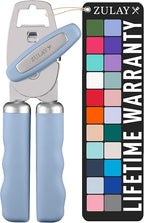 Zulay Kitchen Heavy Duty Stainless Steel Can Opener Manual with Bottle Opener - Rust Proof Manual Can Opener With Turn Knob & Comfy Soft Grip Handles - Light Blue