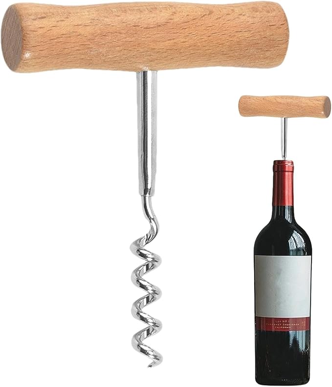 Stainless Steel T-Shape Manual Wine Opener | Professional Corkscrew | Easy Screw-in and Pull Cork Designed for Home and Outdoor Use Bar Tools and Drinkware Corkscrews and Openers Bar and Wine Tools