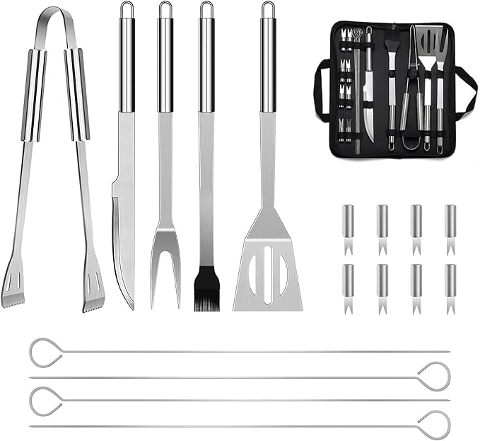 BBQ Grill Tool Set, 18 Pcs Stainless Steel Barbeque Grilling Tool Set, Includes a Spatula/Fork/Pair of Tongs etc, BBQ Tools for Backyard Outdoor Kitchen