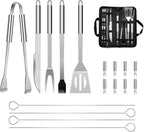 BBQ Grill Tool Set, 18 Pcs Stainless Steel Barbeque Grilling Tool Set, Includes a Spatula/Fork/Pair of Tongs etc, BBQ Tools for Backyard Outdoor Kitchen