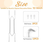 3 Pack Plate Hangers for The Wall, Suitable for 10-14 inch Art Plate, Stainless Steel Invisible Heavy Duty Wire Plate Holder with Wall Hooks, Plate Hangers for Displaying Plates, Platter, Dish, Silver