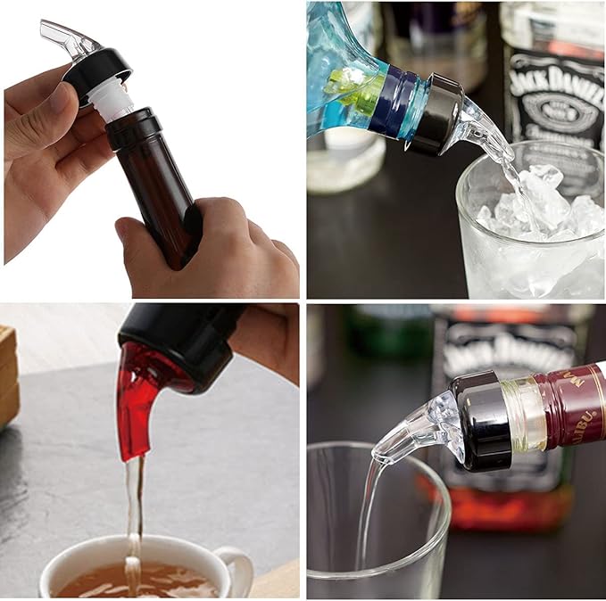 Automatic Measured Bottle Pourer - Quick Shot Spirit Liquor Pour Spouts with Dust Caps for Wine Cocktail Beverages - Ideal Home Bar Tools 1.5 oz / 45ml (Red, 12 Pack)