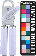 Zulay Kitchen Heavy Duty Stainless Steel Can Opener Manual with Bottle Opener - Rust Proof Manual Can Opener With Turn Knob & Comfy Soft Grip Handles - Light Lilac